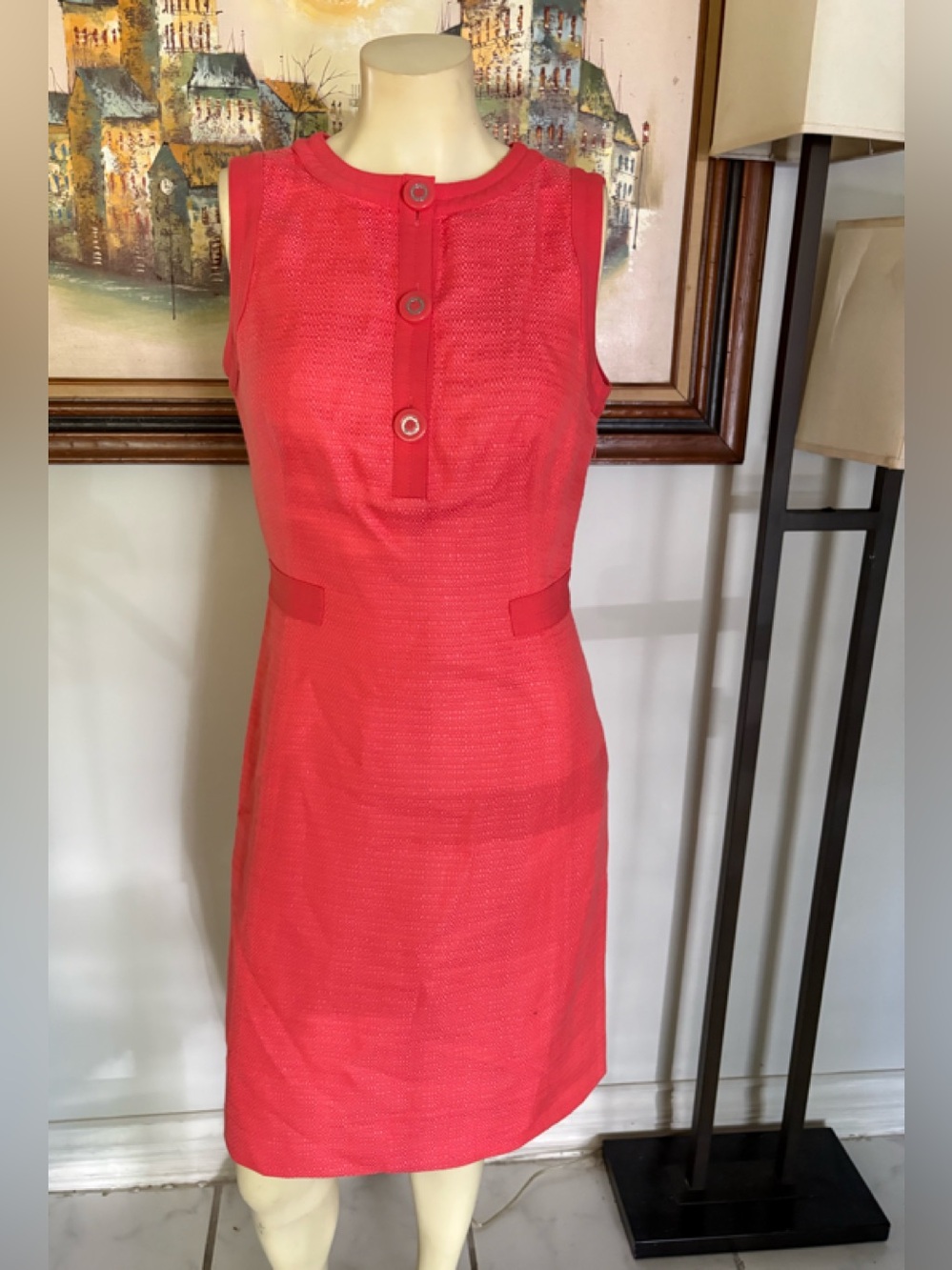 Tory Burch Sleeveless Coral Pink Button-Front Sheath Dress Size 6